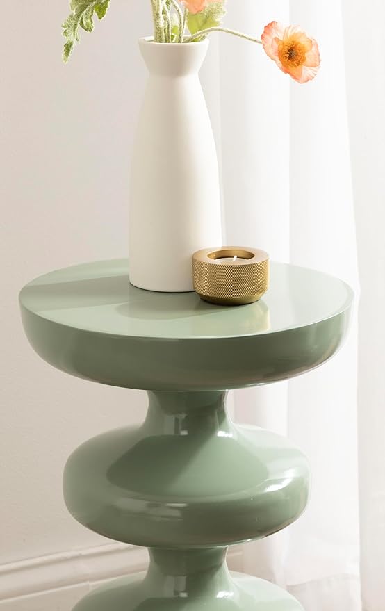 Kate and Laurel Fondi Modern Metal Round Side Table, 12 x 12 x 21, Green, Dorm Living Room Stacked Bubble End Table for Use as Bedroom Nightstand or Outdoor Patio Decor Option