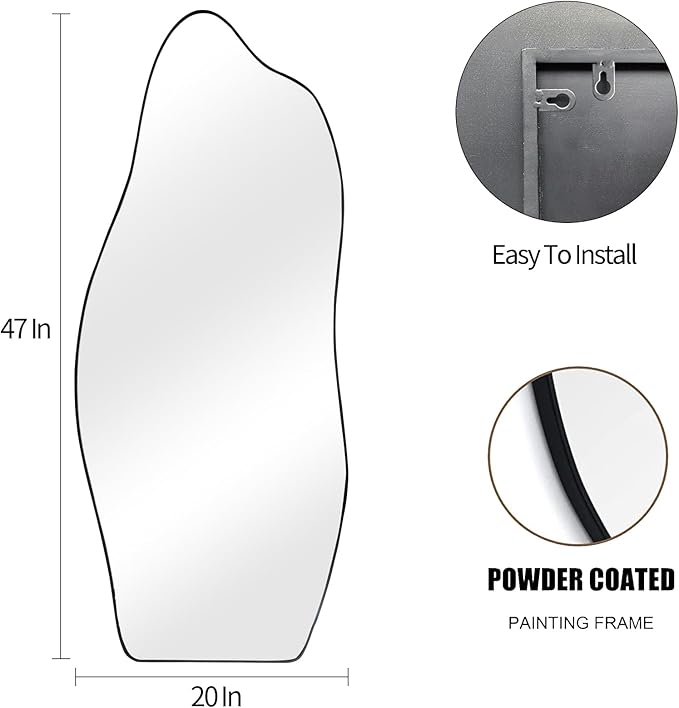 POZINO Irregular Mirror, 47"x20" Large Asymmetrical Mirrors, Funky Frameless Mirror Decor, Odd Shaped Mirrors for Bathroom Living Room Bedroom Entryway