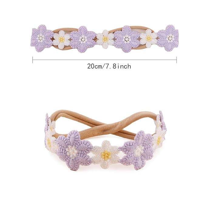OOSAKU Baby Girl Flower Headbands Set Elastic Floral Headbands 6pcs Soft Nylon Hair Band for Newborn Toddler Hair Accessories (XKFD008)