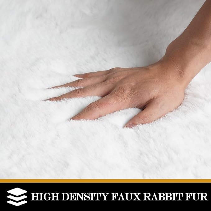 Latepis White Round Rugs 6ft Faux Rabbit Fur Rug for Living Room Washable Fluffy Rug for Kids Room Bedroom Furry Shaggy Rugs for Dorm Nursery Room