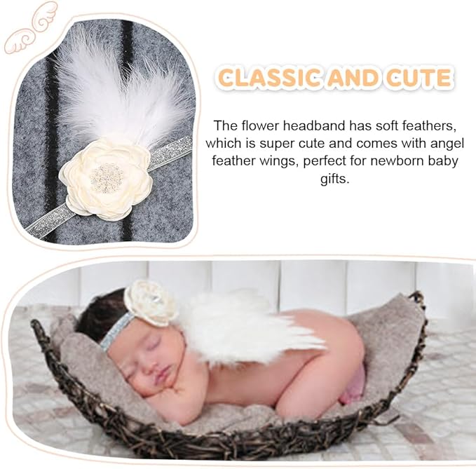 Newborn Baby Girls Photography Angel Wings and Headband Photo Props Photography Outfit Set