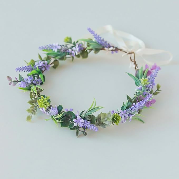 Vividsun Wedding Green Leaf Floral Crown Boho Bridal Flower Crown Maternity Photo Props Headpiece (B purple/leaf)