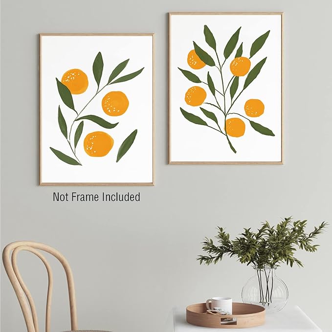 LUHDFYS Abstract Lemon Orange Canvas Painting Watercolour Citrus Fruit Poster Boho Kitchen Wall Art Botanical Picture Home Room Decor Frameless (12x16Inch Unframed)