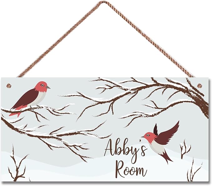 Personalized Birds Sign Snowscape Theme Art Décor For Kids Room Custom Name Door Wall Art Décor For Little Man Cave, Cartoon Nursery Art Plate For Girls Room Boys Bedroom Baby