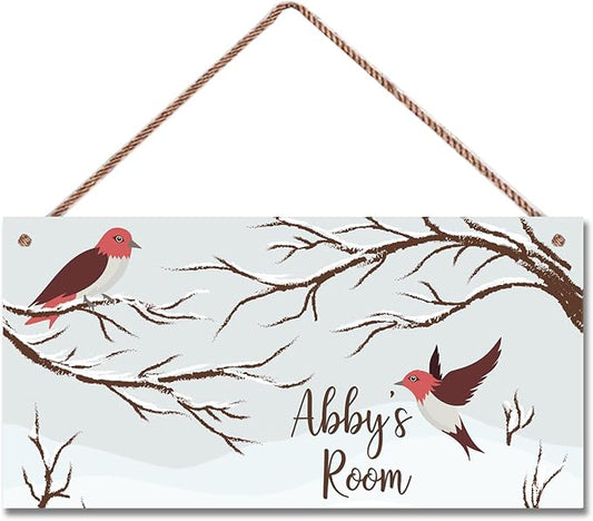 Personalized Birds Sign Snowscape Theme Art Décor For Kids Room Custom Name Door Wall Art Décor For Little Man Cave, Cartoon Nursery Art Plate For Girls Room Boys Bedroom Baby