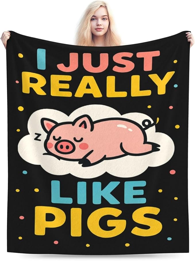Funny Pig Blanket Cute Pig Throw Blanket I Just Really Like Pigs Soft Cozy Fleece Fuzzy Plush Warm Stuff Animal Bedding Nursery Blankets Gifts for Boys Girls Kids Adult Men Women 40"X50"