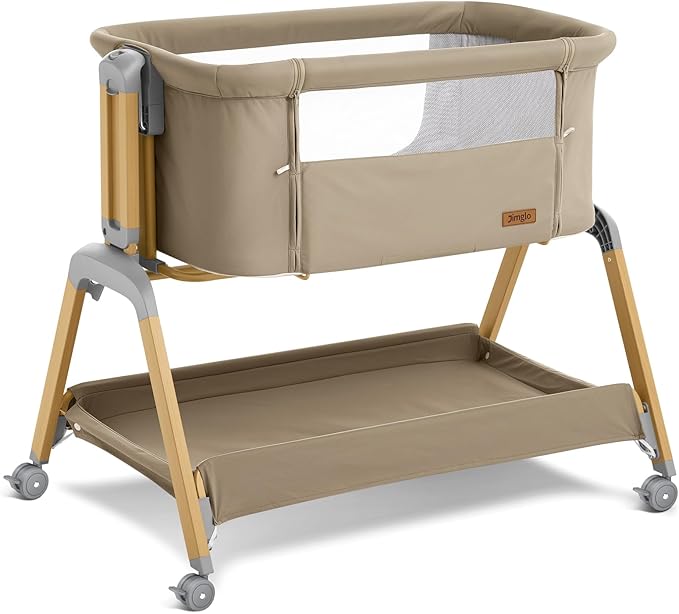 3 in 1 Baby Bassinet, Rocking Bassinets with Comfy Mattress and Wheels, Adjustable Height Bassinet Bedside Sleeper, Easy Folding Portable Crib for Newborn (Khaki)