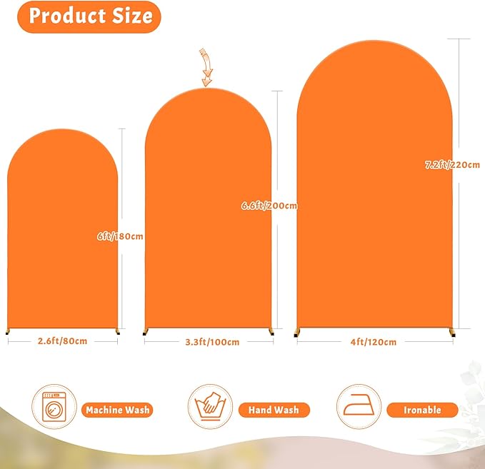 6.6FT Orange Arch Backdrop Cover, Spandex Fitted Wedding Arch Stand Covers Round Top Chiara Backdrop Cover for Thanksgiving Birthday Party Ceremony Banquet Decoration