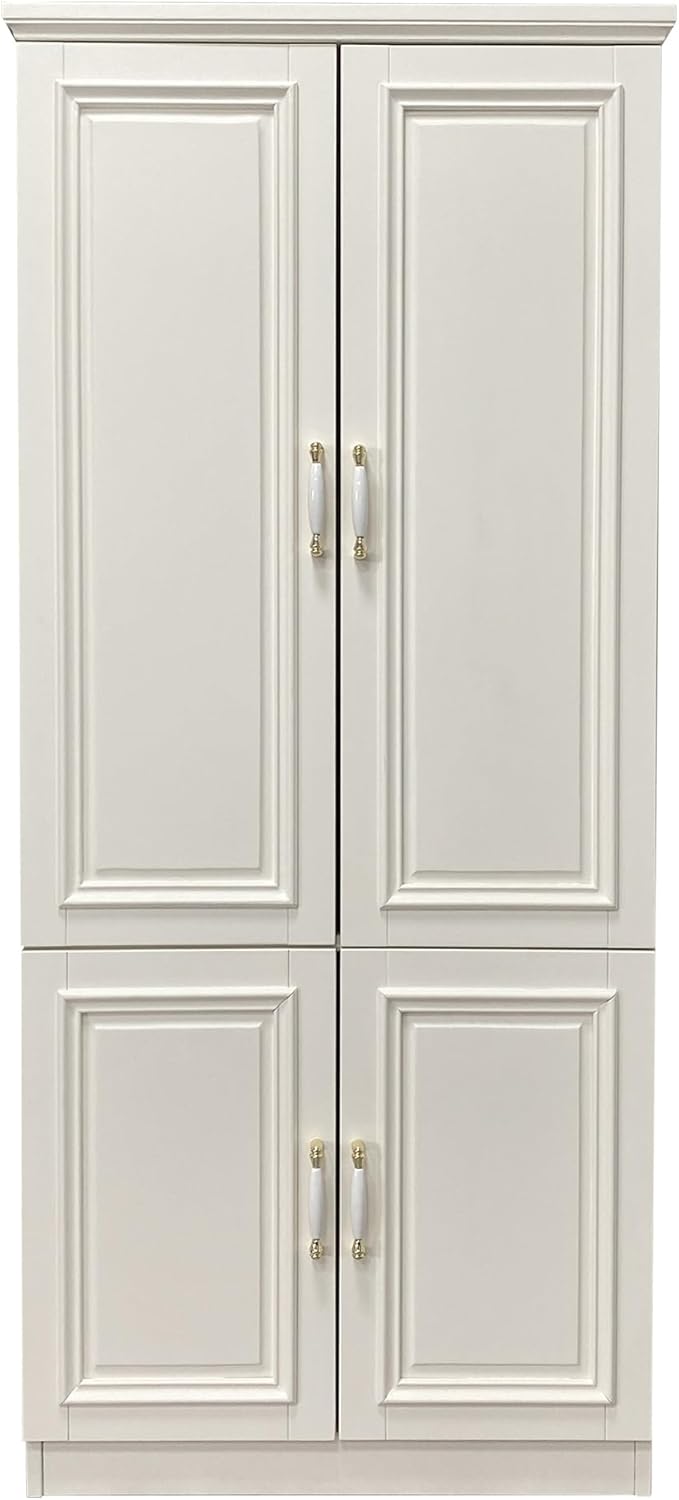 Solid Wood Wardrobe Closet:TemkTuek 70.87" Armoire,Clothing Storage Cabinet with Doors,Shelves and Hanging Rails,Vintage Freestanding,Bedroom,White(18)