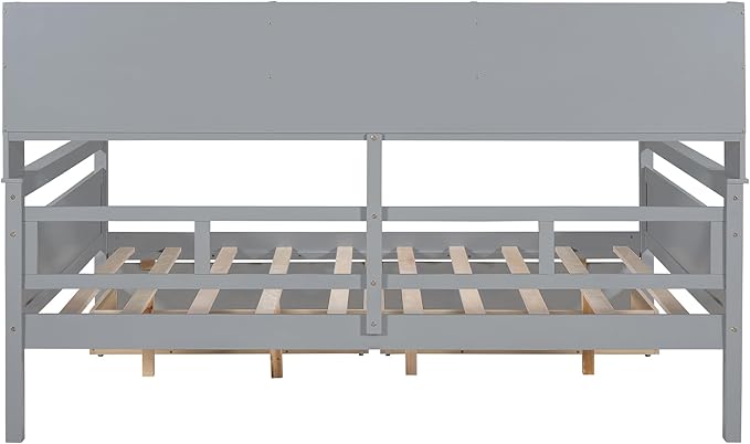 Harper & Bright Designs Full Daybed with Storage, Wooden Full Size Bed Frame with Bookcase Headboard and 2 Drawers, Full Sofa Bed with Shelves for Living Room Bedroom, No Box Spring Need, Gray