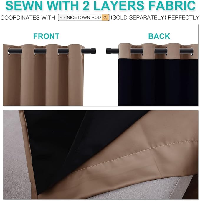 NICETOWN Total Blackout Panels for Nursery, Super Soft, Heavy Duty and Thick Window Treatment Curtains 63 inches Long with Black Lined for Basement, (1 Pair, Cappuccino, 52 inches Wide Each Panel)