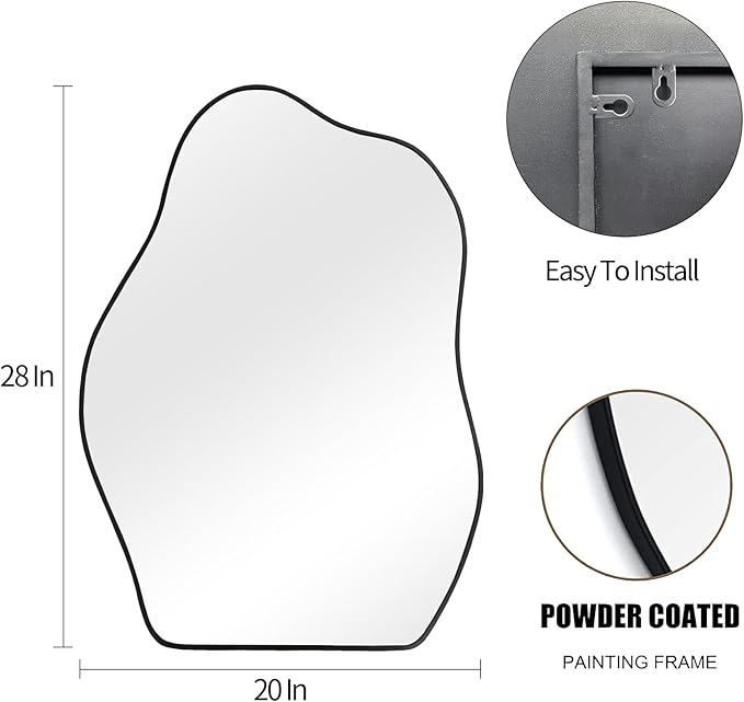 POZINO Irregular Shaped Mirror, 28"x20" Asymmetrical Mirror, Modern Wavy Mirrors, Funky Mirrors for Wall Decor Living Room Bathroom Bedroom Entryway