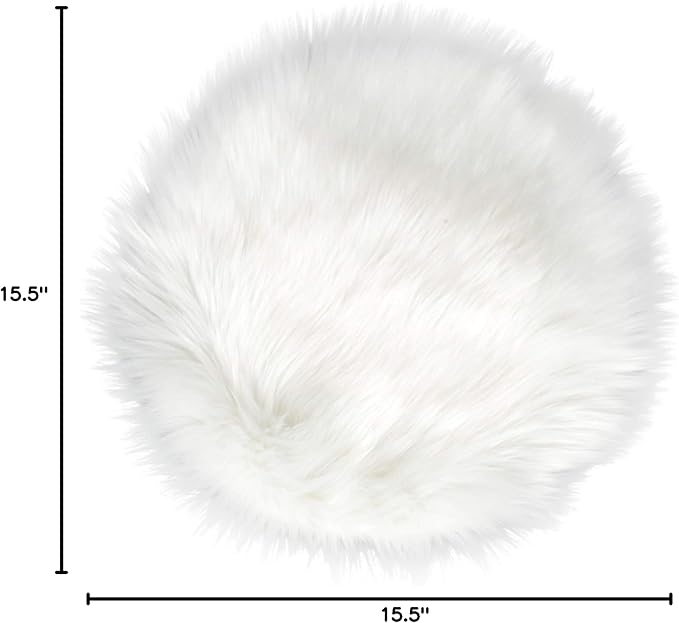 IVON 15.5 Inches White Round Faux Fur Rug, Fluffy Rug Cushion for Chair, Background for Nail Desk Photos
