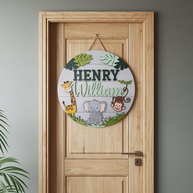 Personalized Nursery Name Sign for Boys, Animals Sign for Baby Door Decor, Newborn Gifts for Boy, Nursery Wall Bedroom Decorations, Mother's Day Gifts for New Mom Dad Gift