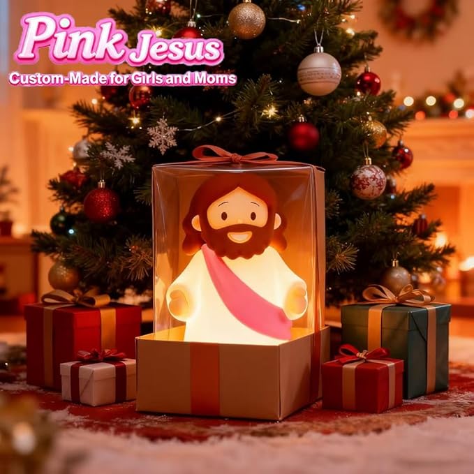 Jesus Night Light Rechargeable Bedside Night Light Dimmable Silicone LED Light Ideal for Religious Gatherings, Gifts for Sunday School, Baptism Presents, Easter Egg Decorations (Pink)