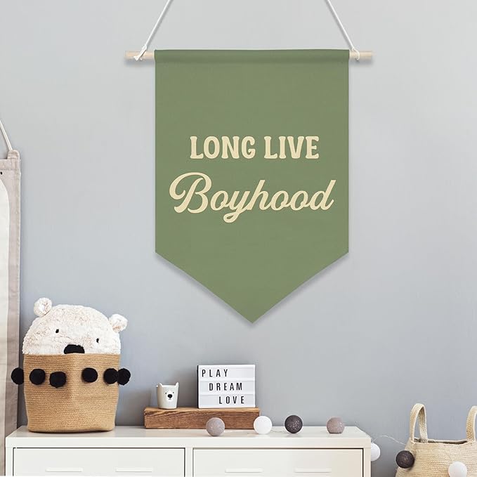 Long Live Boyhood Wall Banner,Retro Canvas Hanging Sign,Boys Room Flag Decor,Vintage Nursery Flag, Toddler or Kid Playroom Wall Art Poster 11x16inch(KD29)