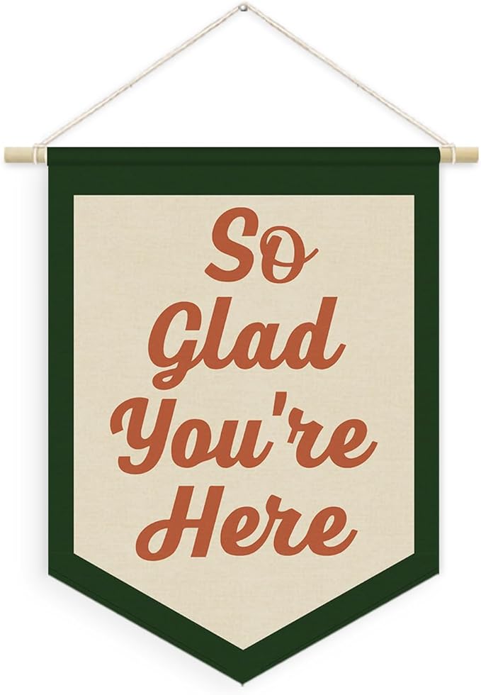 Vintage Welcome Sign for Classroom,Welcome Sign for Front Door, So Glad You're Here Linen Canvas Banner, Teacher Must Haves Wall Hanging Pennant Flag Banner for Classroom Preschool Decor,15x11