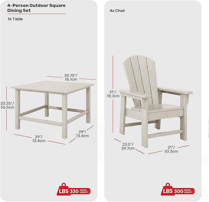 Costaelm Paradise Kids 5-Piece HDPE Outdoor Square Patio Dining Table and Chairs Set, Sand
