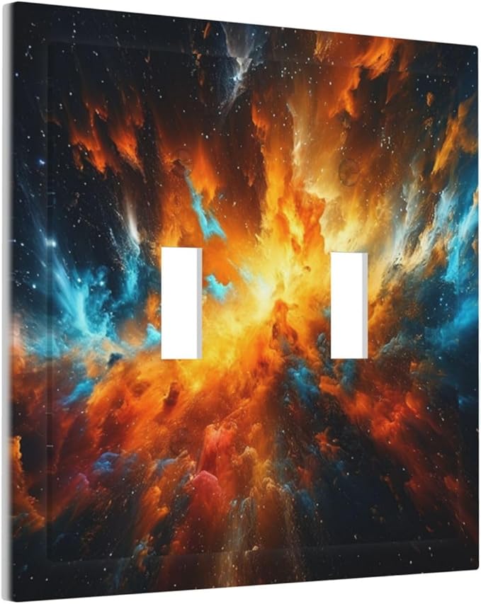 Decorative Light Switch Cover Plate Cosmic Outer Space Nebula Explosion 2 Gang Switch Plate Covers Double Toggle Wall Plates Electrical Faceplate for Bathroom Home Decor