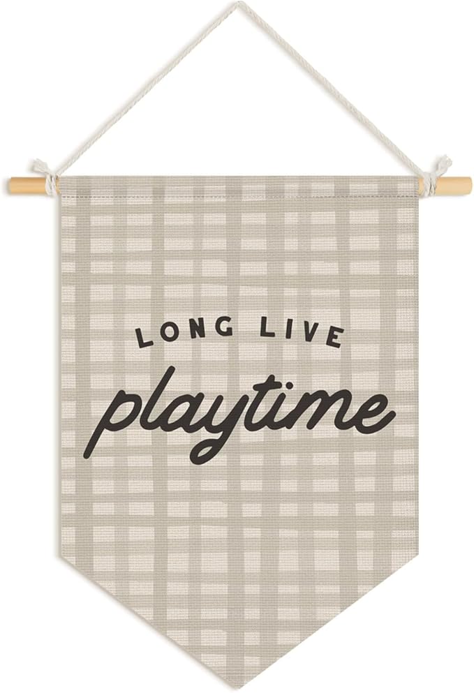 Wheatwin Playroom Decor, Long Live Playtime Neutral Checkered Wall Hanging Pennant Flag Banner, Play Room Wall Decor for Kids Nursery Toddler Room Bedroom Playroom 15x11 Inch