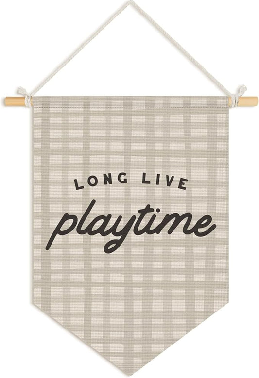 Wheatwin Playroom Decor, Long Live Playtime Neutral Checkered Wall Hanging Pennant Flag Banner, Play Room Wall Decor for Kids Nursery Toddler Room Bedroom Playroom 15x11 Inch