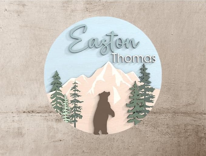 Personalised Baby Name – Space Themed Newborn Photo Prop – Cute Bear Nursery Sign – 3D Name Announcement