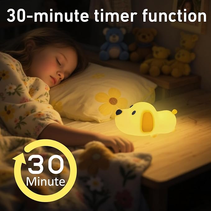 Cute Dog Night Light, Squishy Silicone Dog Lamp for Kids Dimmable Nursery Puppy Kawaii Lamps, Rechargeable Touch Control Night Light for Kids Adults Boys Girls, Used for Camping Room Decor