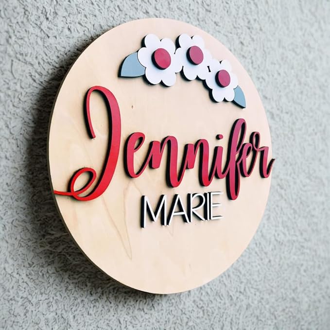 Personalized Wooden Name Sign - Custom Baby Name Signs for Nursery & Kids Room Decor - Baby Announcement Sign - Name Wall Art - Wooden Letters for Wall - Custom Round Nursery Name Sign (Design 5)