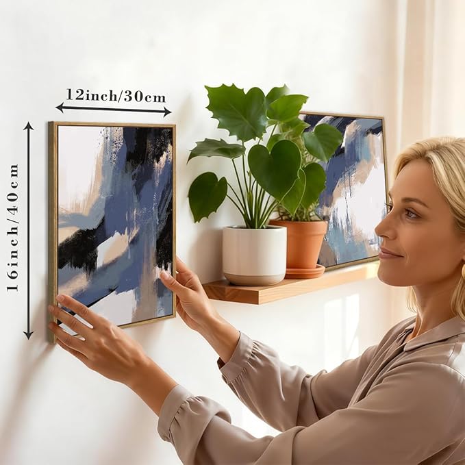 BINCUE Blue Neutral Wall Art Modern Abstract Artwork for Living Room Bedroom Office 12" Lx16 W Set of 3