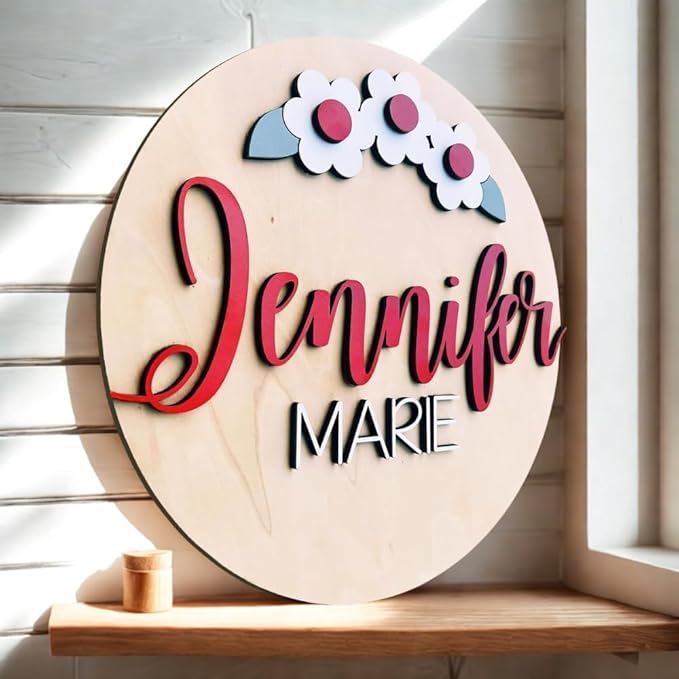 Personalized Wooden Name Sign - Custom Baby Name Signs for Nursery & Kids Room Decor - Baby Announcement Sign - Name Wall Art - Wooden Letters for Wall - Custom Round Nursery Name Sign (Design 5)
