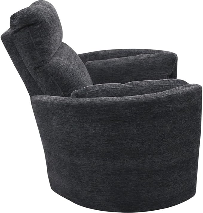 Pemberly Row Polyester Fabric Power Swivel Glider Recliner in Black with USB Charging Ports and 2 Comfort Pillows for Living Room