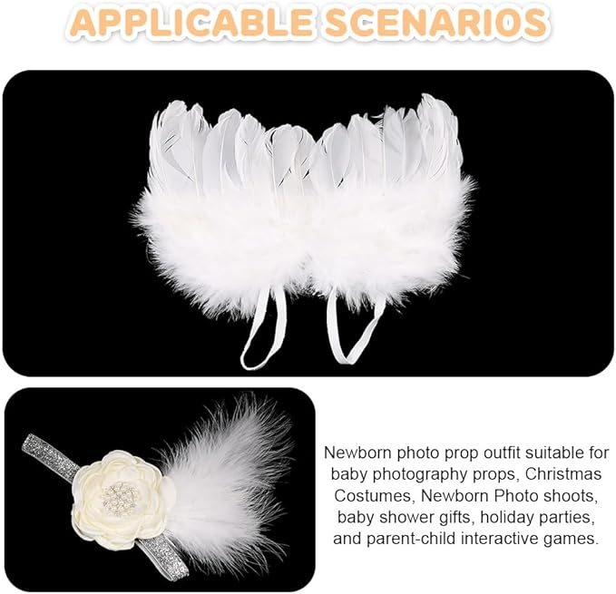 Newborn Baby Girls Photography Angel Wings and Headband Photo Props Photography Outfit Set