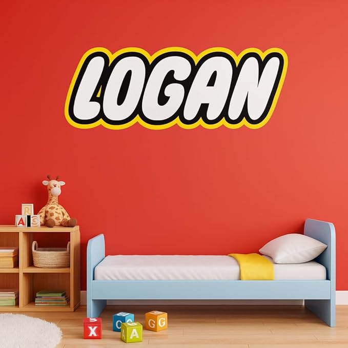 Personalized Building Blocks Wall Decal for Kids – Custom Brick Style Name Sticker for Boys Bedroom – Kids Room Decor Art – Customizable Name Sign for Nursery Playroom Themed Wall Decoration