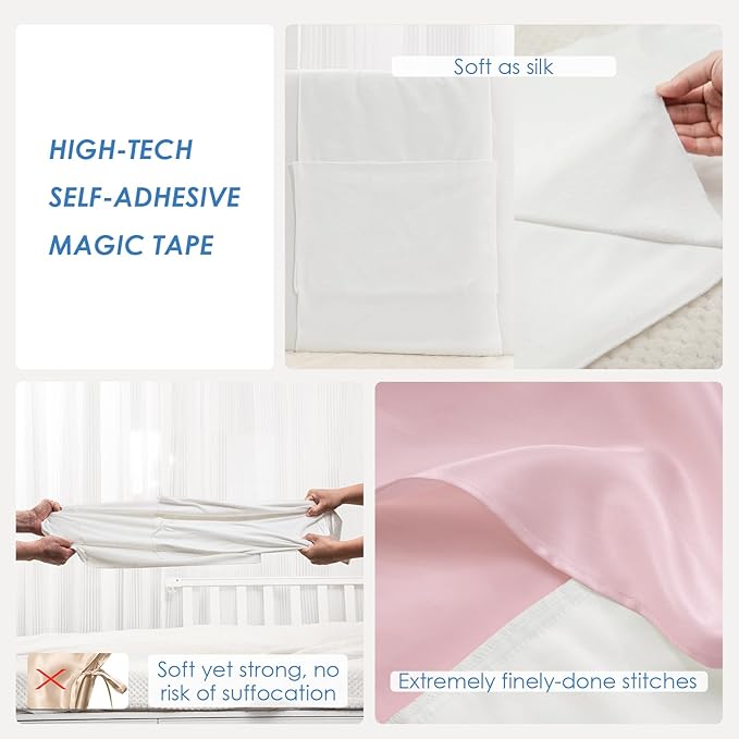 PROMEED 2 Pack 100% Mulberry Silk Crib Sheet for Baby Hair, 23 Momme Silk Bassinet Slip for Baby Bald Spots, Soft and Safe Silk Cot Sleeve for Everyday Use (Pink)