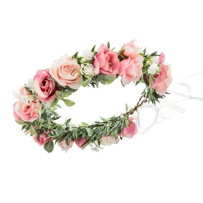 Baby Girls Flower Crown Headpiece Boho Little Wreaths for Weddings, Family Photography (Flower Red and White)