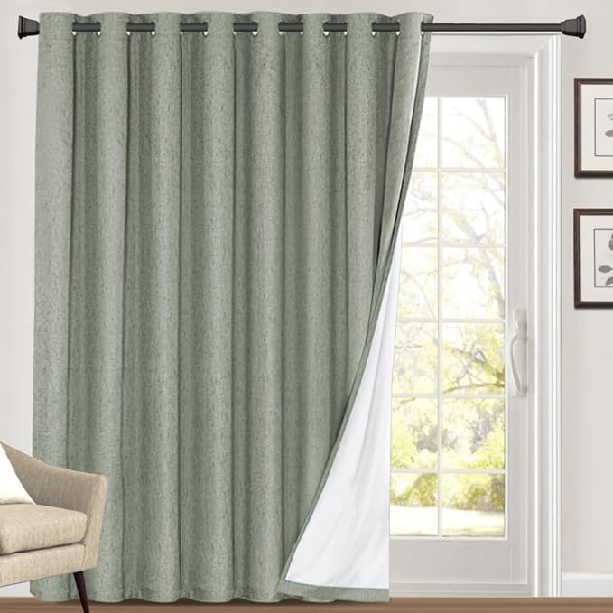 PrinceDeco Blackout Sliding Glass Door Curtain Extra Wide Patio Door Curtains for Sliding Glass Door Thermal Curtains Room Divider Drapes for Living Room/Bedroom,100 X 96 Curtains,Green Bay