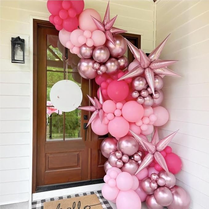 Pink Mixed Balloons Set, 12 Inch Hot Pink Pastel Light Baby Pink Metallic Pink Latex Balloons Party Balloons for Women Girls Birthday Baby Shower Princess Anniversary Party Decorations