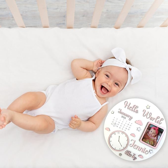 Personalized Newborn Photo Sign for Baby, Welcome Baby Sign, Newborn Gifts for Boys/Girls, Custom Start Birth with Photo Signs for Nursery Wall Bedroom Decorations, Gifts for New Mom Dad