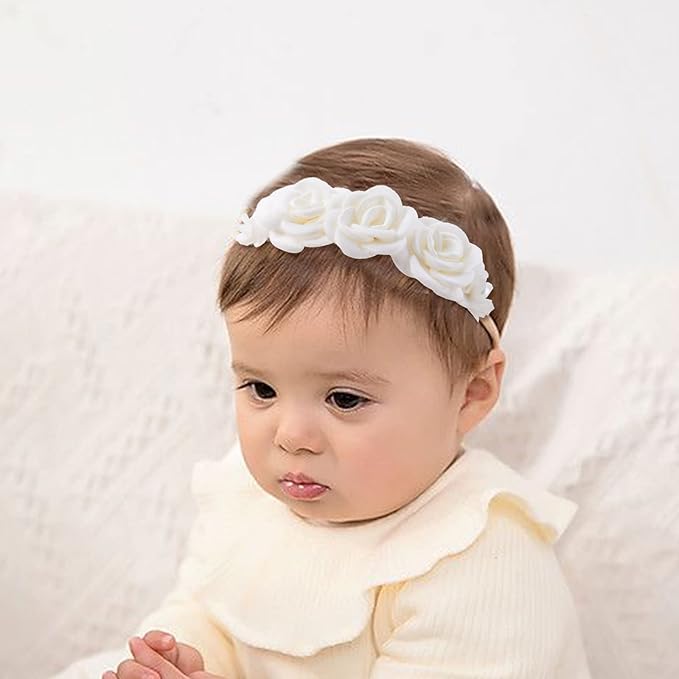 Baby Girl Floral Headband Nylon Flower Crown Elastic Hairband 3pcs Hair Accessories Gift for Girls，stretchy size 3pcs/set