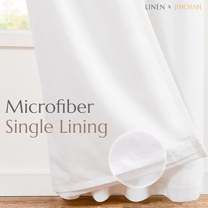 jinchan White Linen Blend Curtains for Bedroom 72 Inch Length 2 Panels Curtains for Bathroom, 50 Inch Wide Farmhouse Drapes with Rod Pocket Back Tab(50W x 72L, White)