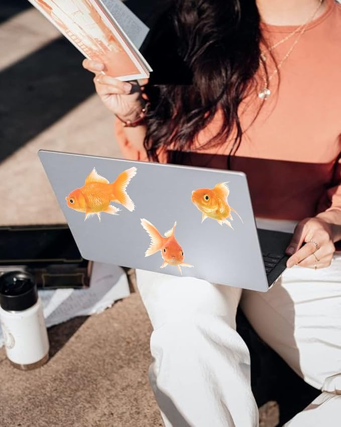 Generic Small Goldfish Decal Stickers: 12 Realistic Little Goldfish, Transparent Vinyl, Wall, Window, Car, Luggage, Orange, Animal Print, Reusable