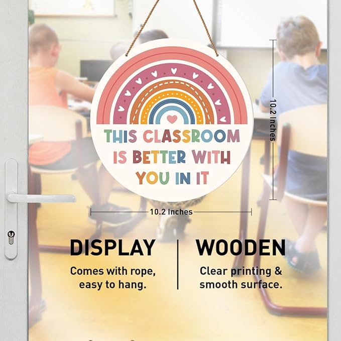 HSNBT Boho Classroom Wall Decor, Nursery kindergarten Classroom Positive Wall Decor Primary School Rainbow Hanging Sign Decoration, The Classroom Is Better with You in It