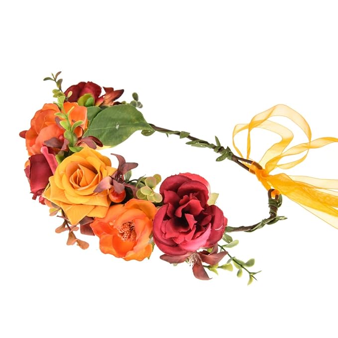 Vividsun Flower Crown Floral Headpiece Festival Wedding Hair Wreath Floral Crown (yellow red)