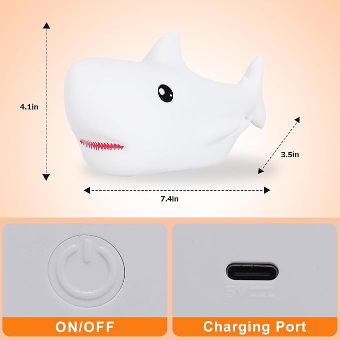 ZKLiLi Remote Shark Night Light, Cute Silicon Night Light for Kids, Nightlight with Remote，Portable Recharge Nightlight for Kid Room,Funny Gifts Stuff for Boys Girls Baby（Remote Control）