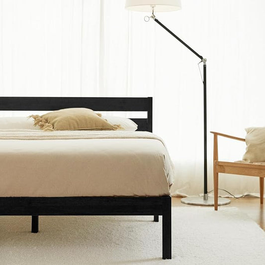 LIFEMENT Classic Wood Platform Bed Frame with Headboard, Essential, Noise Free, Under Bed Storage, No Box Spring Needed, Easy Assembly (Black, King (U.S. Standard))
