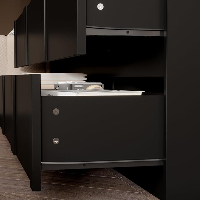 9 Drawer Dresser Chest of Drawers, Modern Black Dresser for Bedroom, 63” Wide Drawer Chest, No Handles, Arch-Shape Pattern, 9 Drawer Cabinet for Living Room, 13.8”D x 63”W x 31.5”H