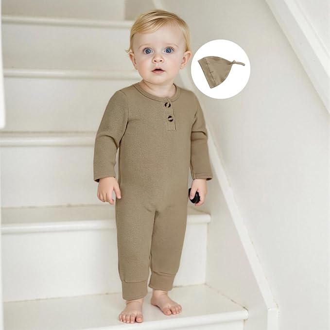 Newborn Knit Romper Hat 2 Pieces Button Up Footed Jumpsuit Baby Boy Clothes Photography Coming Home Outfit