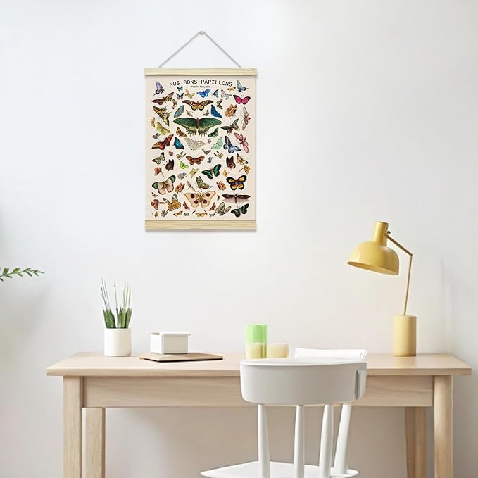 TRKAE Vintage Butterfly Canvas Poster Hanger Frame, Retro Style Papillon Wall Art, Aesthetic Wall Decor for Classroom Bedroom Playroom Office -030