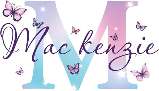 Watercolor Butterfly Name Wall Sticker, Custom Name Wall Decals for Girls Room and Nursery