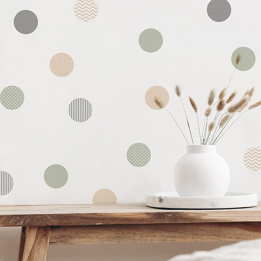 Boho Polka Dot Wall Decals 72 PCS, Removable Wall Decals Kids Room Decor Vinyl Murals DIY Cute Decorations (12 Sheets)